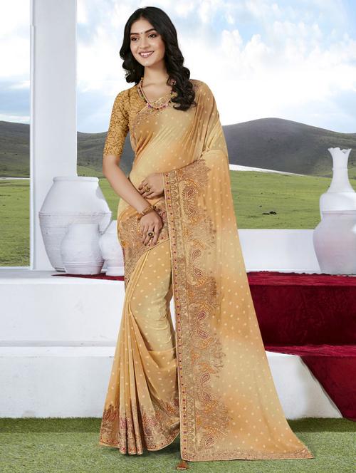 embroidered border woven saree with blouse - 19882932 - Very Small Image - 1