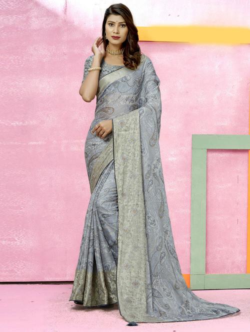 printed woven saree with blouse - 19882942 - Very Small Image - 1