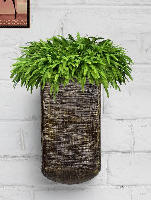 home decor fiber wall hanging planter pot u shape metallic brown flower pot for home, office, garden, indoor planter - 19885956 - Very Small Image - 1