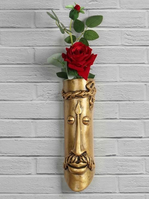 home decor fiber wall hanging planter male face golden bamboo flower pot for home, office, garden, indoor planter - 19885963 - Very Small Image - 1