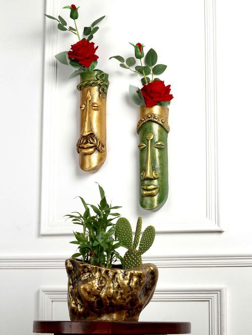 home decor fiber wall hanging planter pot with table top planter pot, flower pot for home office, bamboo planter pot (set of 3) - 19885982 - Very Small Image - 1
