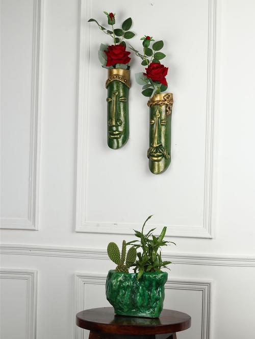 set of 3 home decor fiber wall hanging planter pot with table top planter pot, flower pot for home office, bamboo planter pot - 19885984 - Very Small Image - 1