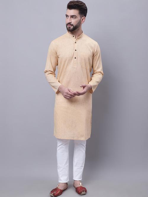 beige cotton long kurta - 19886009 - Very Small Image - 1