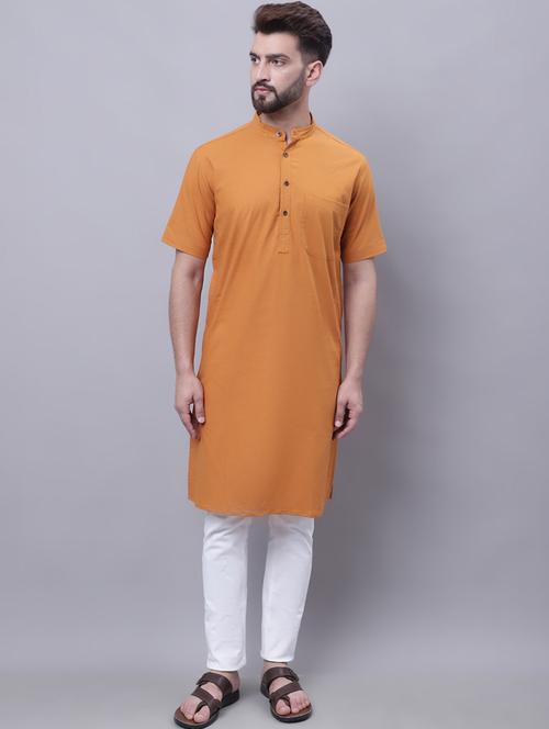yellow solid cotton long kurta - 19886029 - Very Small Image - 1