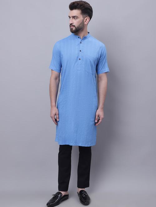 blue cotton long kurta - 19886050 - Very Small Image - 1