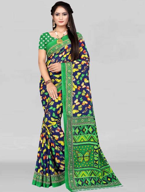 printed crepe saree with blouse - 19886058 - Very Small Image - 1