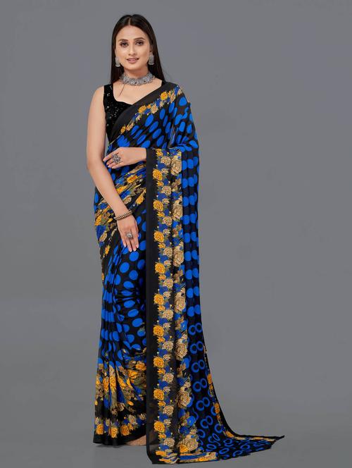 printed georgette saree with blouse - 19886068 - Very Small Image - 1