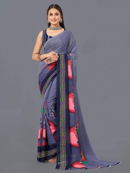 printed georgette saree with blouse - 19886070 - Very Small Image - 1