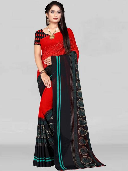 printed georgette saree with blouse - 19886076 - Very Small Image - 1