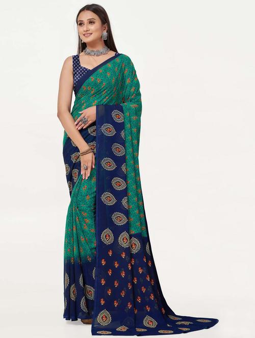printed georgette saree with blouse - 19886082 - Very Small Image - 1
