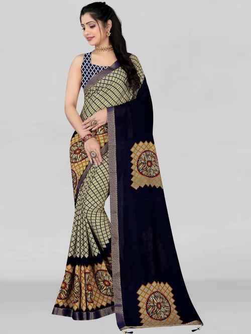 self design printed saree with blouse - 19886097 - Very Small Image - 1