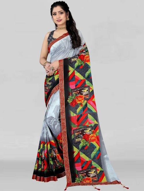 self design printed saree with blouse - 19886105 - Very Small Image - 1