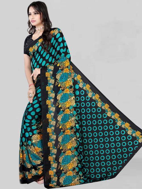 printed georgette saree with blouse - 19886115 - Very Small Image - 1