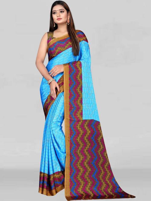 printed crepe saree with blouse - 19886116 - Very Small Image - 1