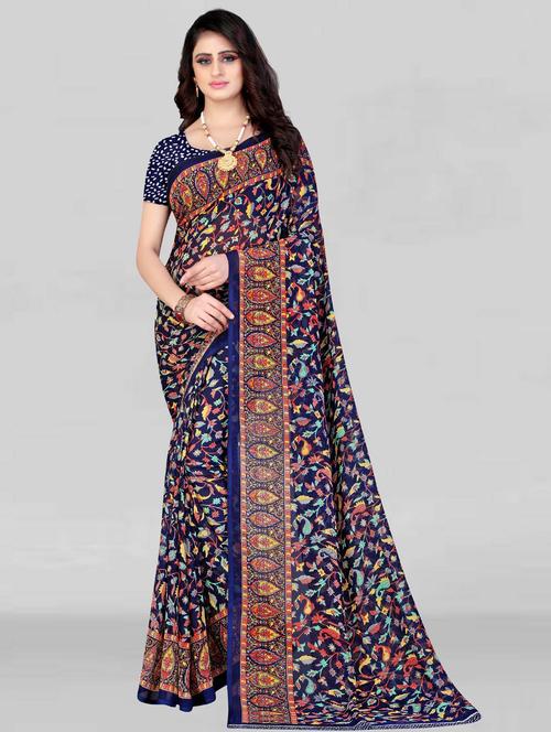 printed georgette saree with blouse - 19886119 - Very Small Image - 1