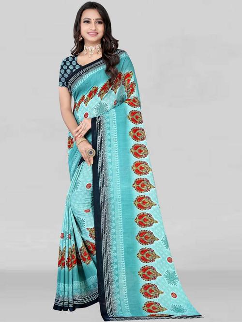 printed georgette saree with blouse - 19886125 - Very Small Image - 1
