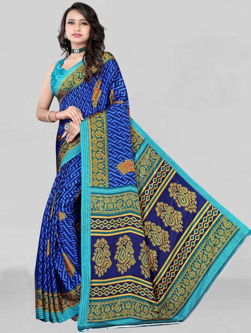 printed crepe saree with blouse - 19886135 - Very Small Image - 1