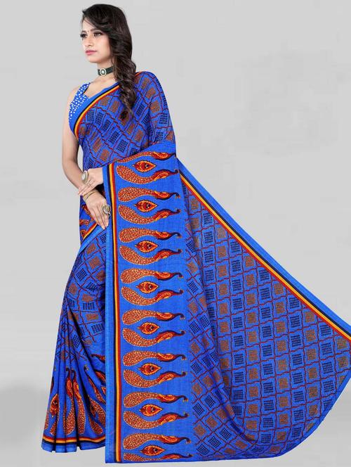 printed georgette saree with blouse - 19886145 - Very Small Image - 1