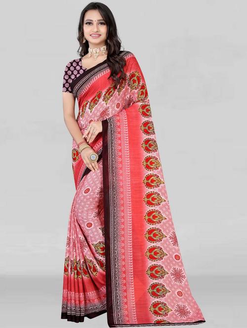 printed georgette saree with blouse - 19886148 - Very Small Image - 1
