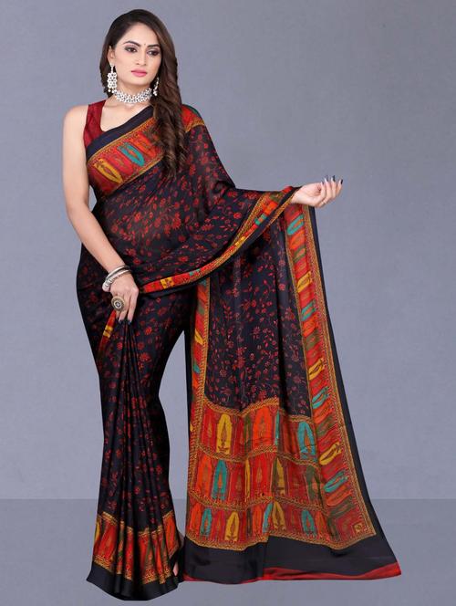 women's floral black colored saree - 19886161 - Very Small Image - 1