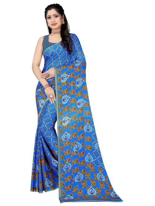 printed saree with blouse - 19886226 - Very Small Image - 1