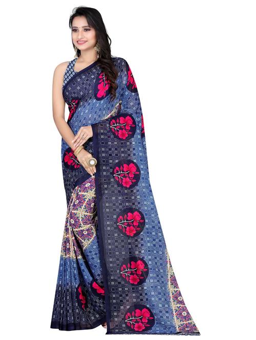 printed saree with blouse - 19886295 - Very Small Image - 1