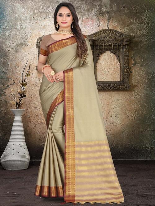 solid bordered kanjivaram saree with blouse - 19886578 - Very Small Image - 1