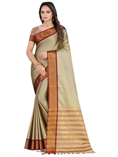 solid bordered kanjivaram saree with blouse - 19886590 - Very Small Image - 1