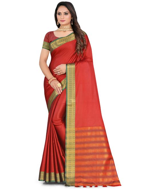 solid bordered kanjivaram saree with blouse - 19886610 - Very Small Image - 1