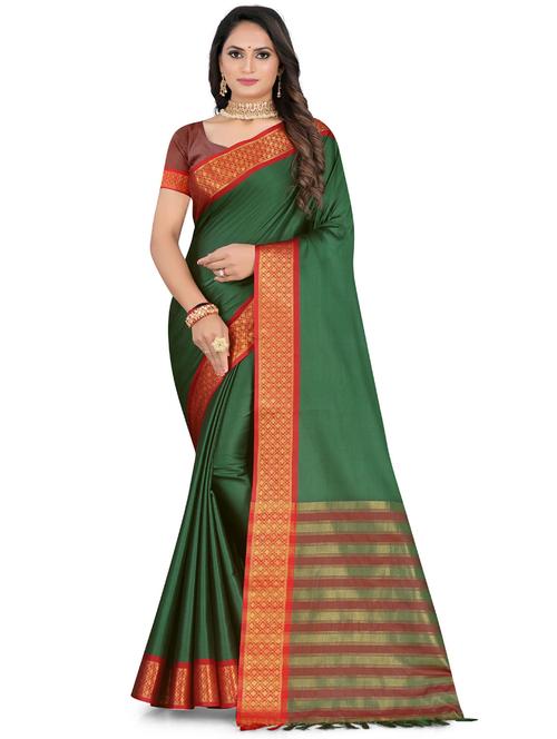solid bordered kanjivaram saree with blouse - 19886612 - Very Small Image - 1