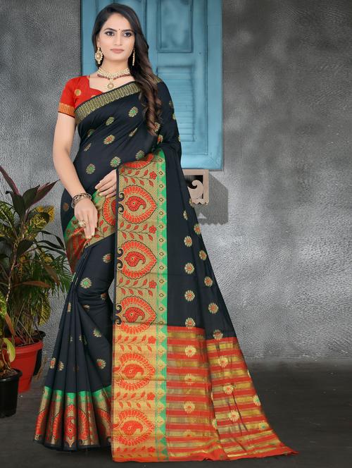 self design kanjivaram saree with blouse - 19886620 - Very Small Image - 1