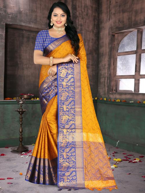 self design kanjivaram saree with blouse - 19886682 - Very Small Image - 1
