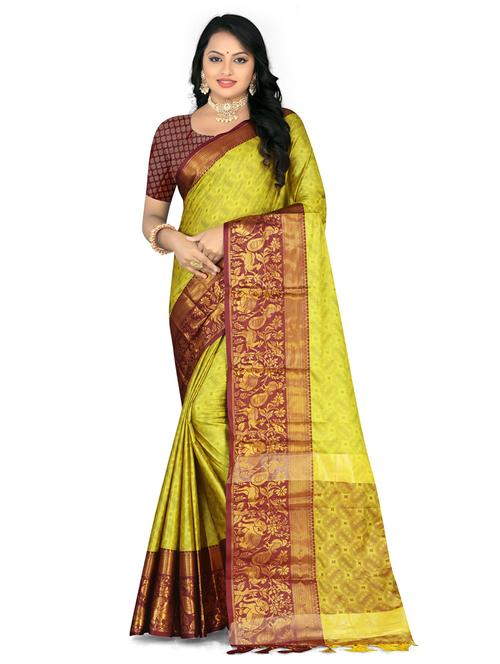 yellow art silk dharmavaram saree with blouse - 19886695 - Very Small Image - 1