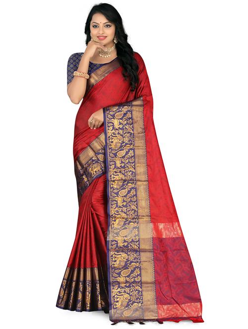 red art silk dharmavaram saree with blouse - 19886698 - Very Small Image - 1