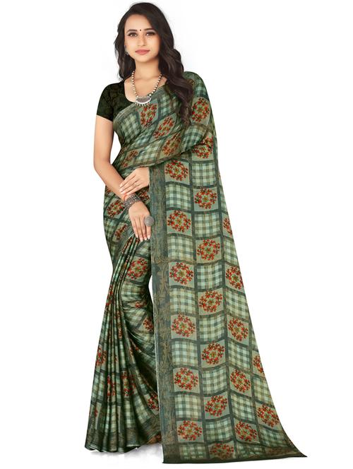 green printed chiffon saree - 19886708 - Very Small Image - 1