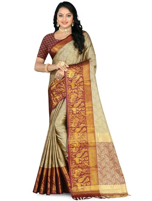 brown art silk kanjivaram saree with blouse - 19886711 - Very Small Image - 1