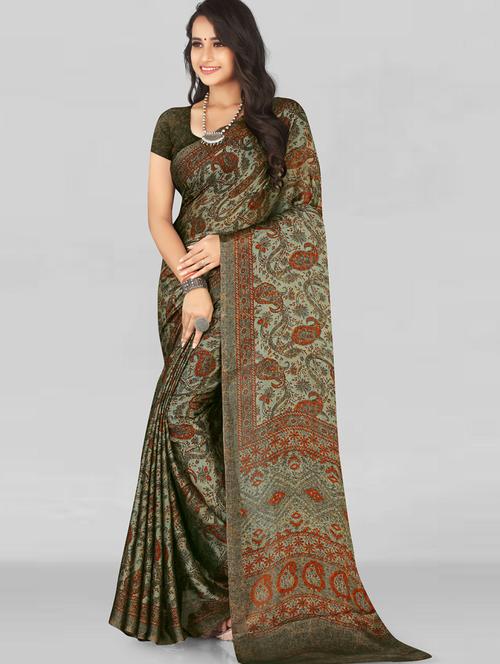 green printed chiffon saree - 19886728 - Very Small Image - 1