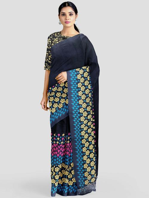 dark blue embroidered georgette saree with blouse - 19886756 - Very Small Image - 1