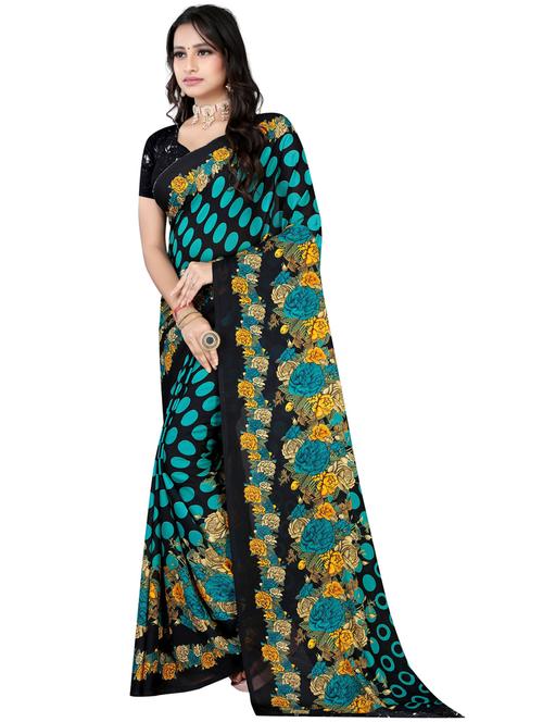 blue floral printed georgette saree - 19887100 - Very Small Image - 1