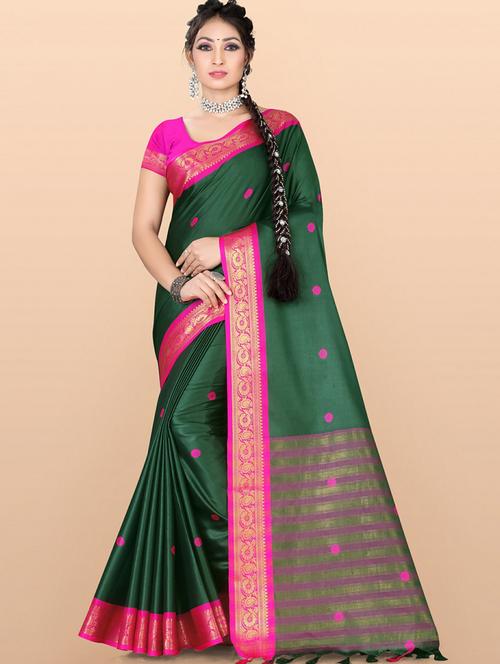 dark green silk kanjivaram saree - 19887157 - Very Small Image - 1