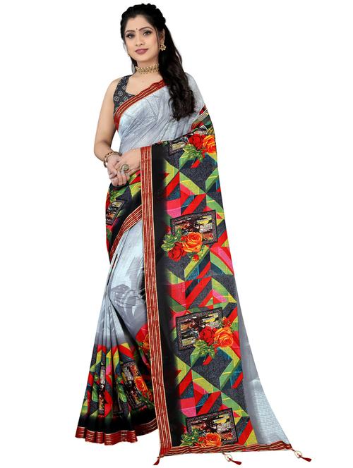 printed saree with blouse - 19887644 - Very Small Image - 1