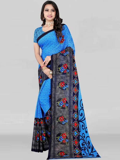 floral printed saree with blouse - 19887758 - Very Small Image - 1