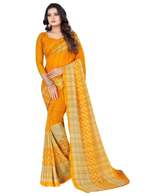 check printed saree with blouse - 19887825 - Very Small Image - 1