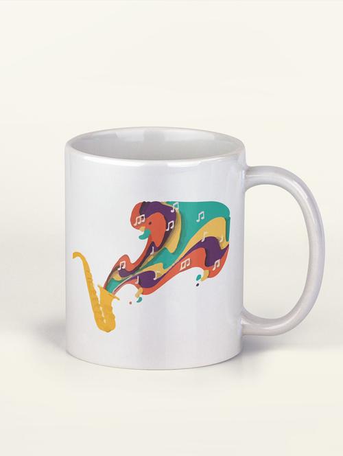 saxophone music notes- white - printed mug - personalized coffee or tea mug - 19890867 - Very Small Image - 1
