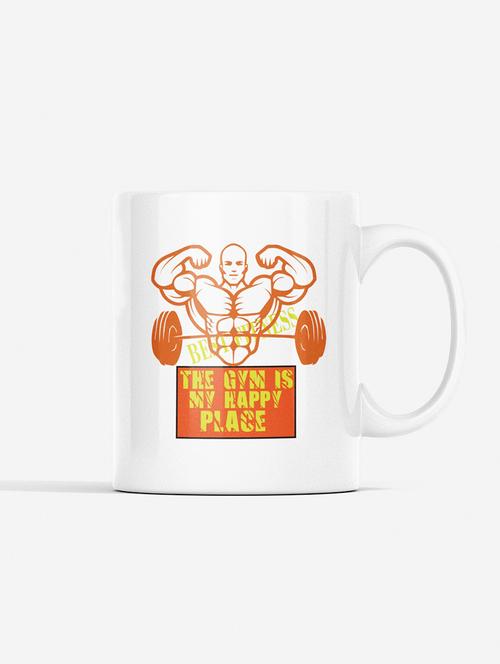 the gym is my happy place, (bg orange) - printed coffee mugs for gym lovers - 19890893 - Very Small Image - 1