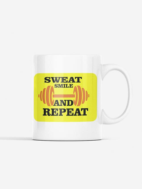sweat, smile and repeat, (bg yellow) - printed coffee mugs for gym lovers - 19890905 - Very Small Image - 1
