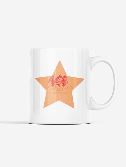 fitness club, power your body, (bg star orange) - printed coffee mugs for gym lovers - 19890907 - Very Small Image - 1