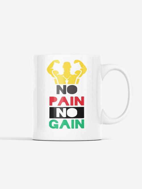 no pain, no gain, (bg yellow, red, white, black and green) - printed coffee mugs for gym lovers - 19890933 - Very Small Image - 1