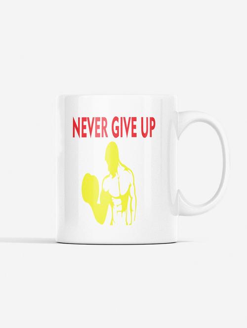never give up, muscle man- yellow - printed coffee mugs for gym lovers - 19890986 - Very Small Image - 1