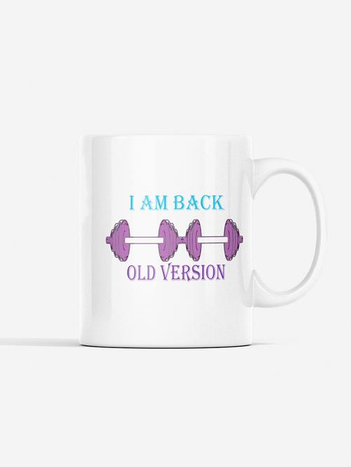 i am back, old version, (bg white and violet) - printed coffee mugs for gym lovers - 19890993 - Very Small Image - 1